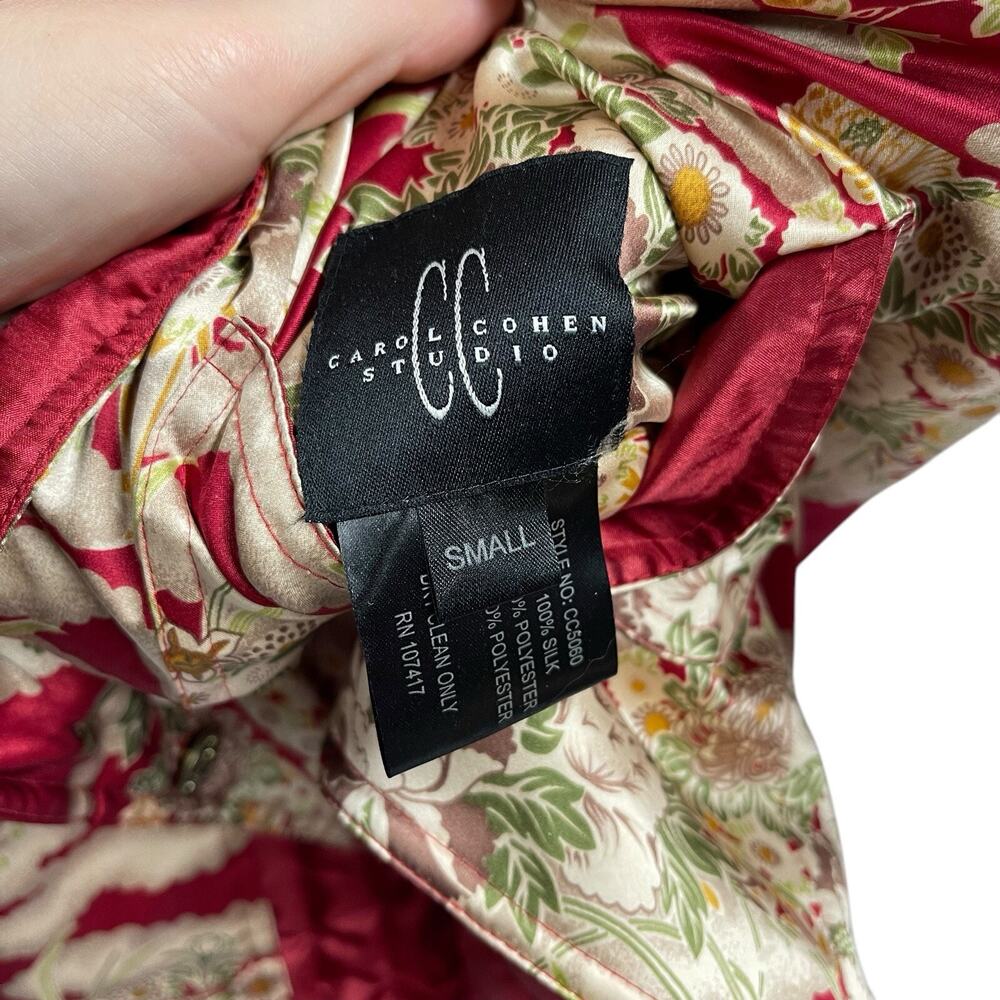 Carol Cohen Studio 100% Silk Jacket Reversible Red Floral Quilted S - Picture 6 of 9